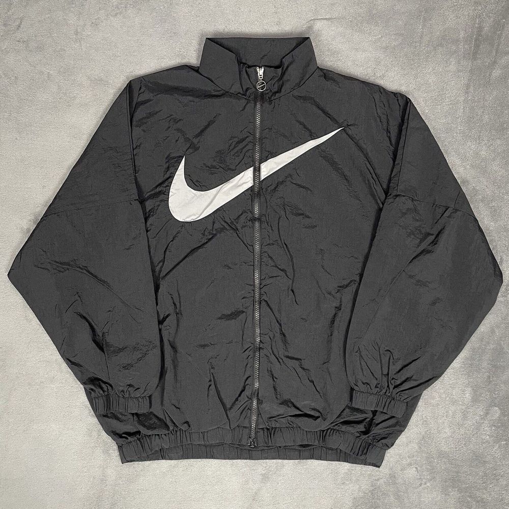 Nike Sportswear Essential Woven Jacket Women Medium Black Center Swoosh Full Zip